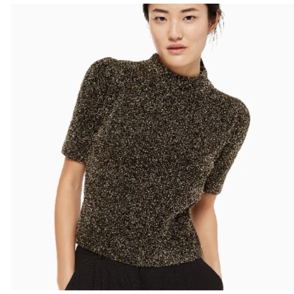 Kate Spade Dashing Beauty Metallic Textured Sweater Women XS Black Gold Top NWOT